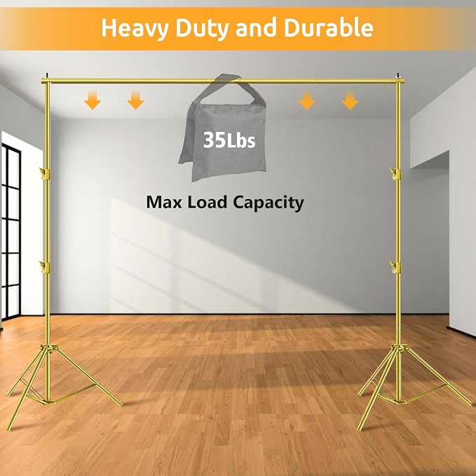 HYJ-INC Photo Video Studio Backdrop Stand- Titanium Gold, 12(W) x 10(H) ft Heavy Duty Adjustable Photography Muslin Background Support System Kit with Carry Bag,4 Spring Clamps