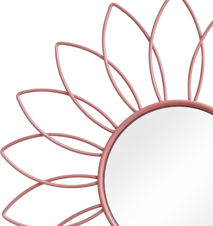 3 Pack Metal Mirrors for Wall Sunburst Wall Mirrors Home Décor Decorative Hanging Wall Art for Living Room Bedroom Entryway (Pink, Flowers)