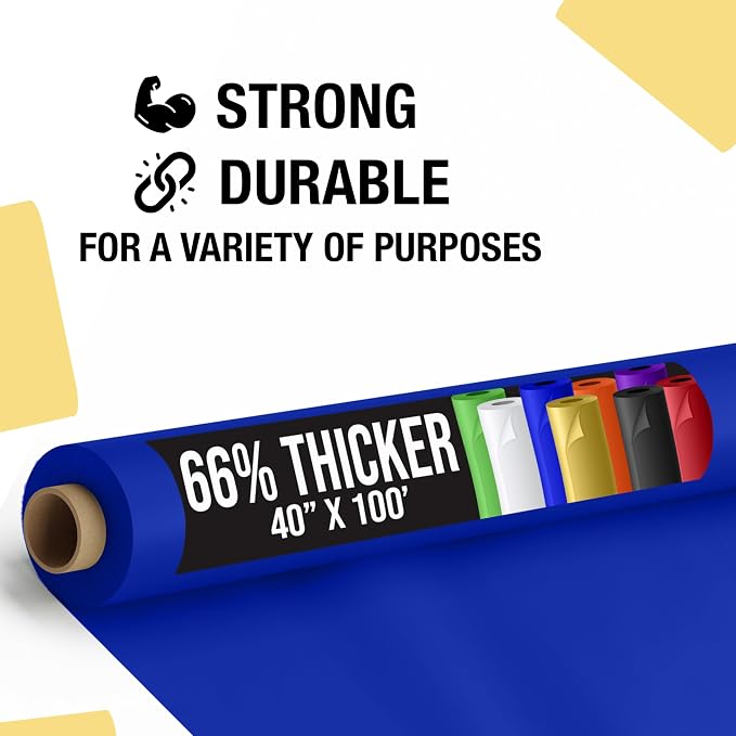 Party Solids 66% Thicker Premium Dark Blue Plastic Table Cover Roll 40" X 100' Table Cloth Plastic Cover Roll Quality Thick Banquet Rolls Disposable Tablecloth Rolls Strong American Based Company