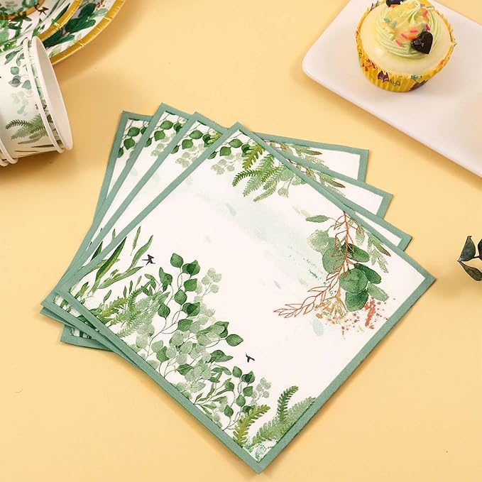 Sage Green Party Decorations, Sage Green Plates and Napkins, Baby Shower Plates and Cups and Napkins Sets 200 Pcs, Eucalyptus Bridal Shower Wedding Baptism Birthday, Serves 50
