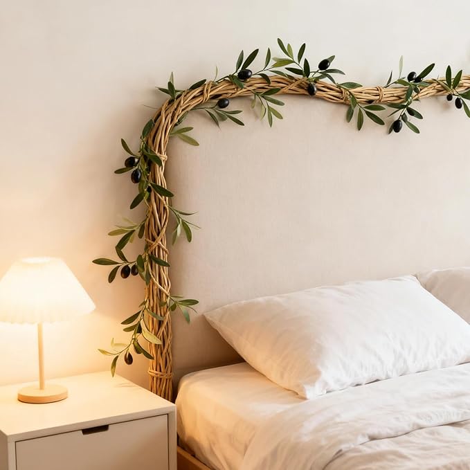 4 Pack Artificial Olive Garland 6.2 Long Faux Silk Leaf Olive Leaves Vines Greenery Garland with Fruit Spring Summer All Season for Wedding Arch Indoor Outdoor Wall Decoration