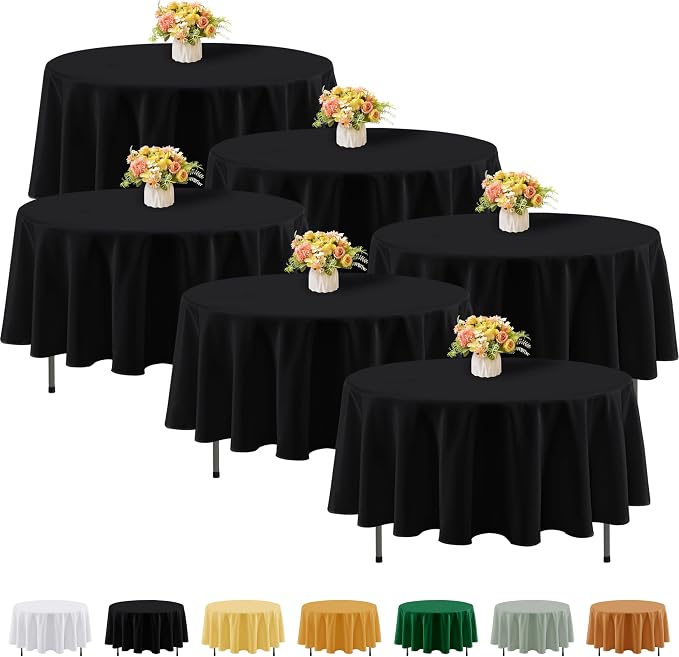 Fitable 6 Pack Black Round Tablecloths - 90 Inches Round - Wrinkle and Stain Resistant Fabric Table Clothes, Washable Polyester Table Covers for Wedding, Party, Banquet, Formal Events