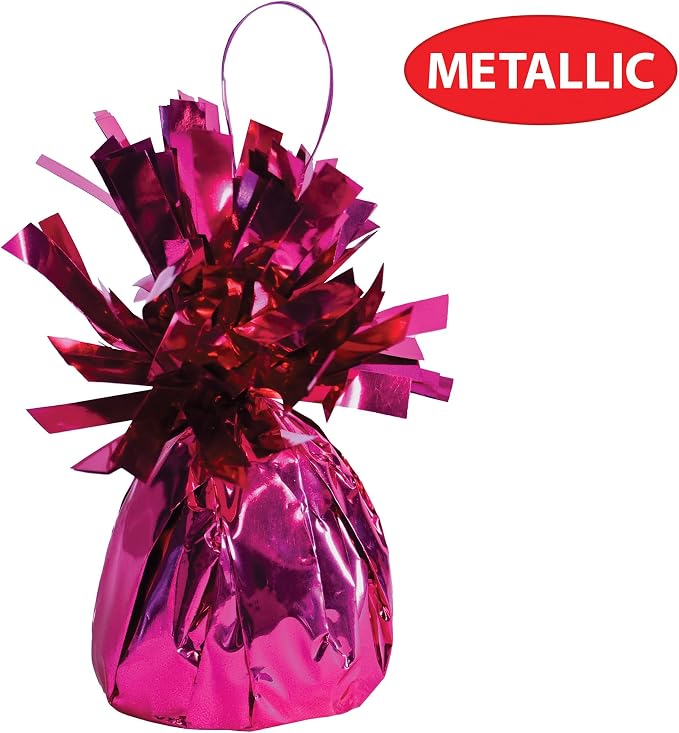 Beistle Metallic Wrapped Balloon Weight – 12 Pack, Cerise Pink Balloon Centerpiece Bouquet Holders, Party Decoration Accessories for Birthday Parties, and Valentine’s Celebrations, 6 Oz
