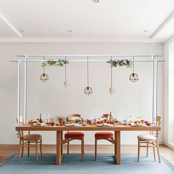 Over Table Rod Stand with Clamps 2 Pieces White Table Arch Adjustable Rod Stand H16-45" L16-87" Balloon Frame Hanging for Party Anniversary Wedding Birthday Garden Arbors Christmas Halloween