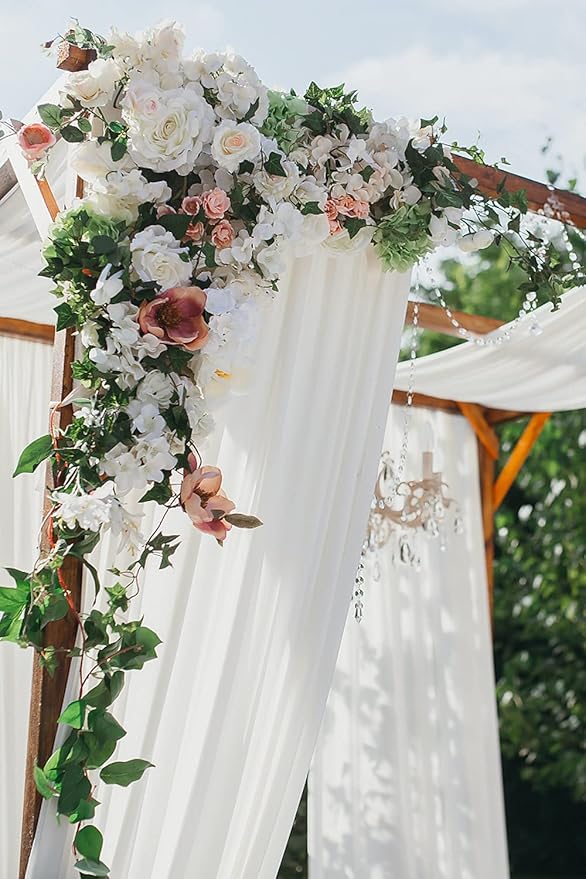 LINXTAR Ivory Wedding Arch Draping Fabric 30'' x 18FT Sheer Chiffon Arch Drape Backdrop 2 Panel Drapes for Bridal Shower Baby Shower Photo Booth Church Decor Birthday Party Outdoor Decoration
