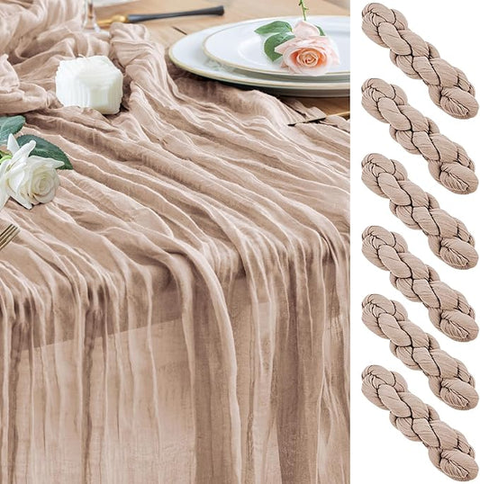 Wokceer Cheesecloth Table Runner 6Pack 10FT Nude Pink Boho Gauze Cheese Cloth Table Runner for Party Long Rustic Sheer Table Runners for Baby Bridal Shower Wedding Easter Table Decor