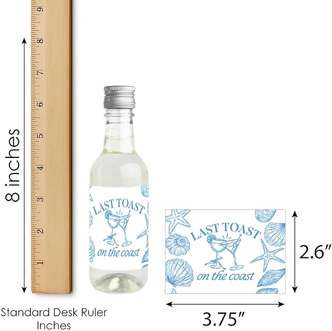 Big Dot of Happiness Last Toast on the Coast Mini Wine and Champagne Bottle Label Stickers, Beach Bachelorette Party Favor Gift for Coastal Bridal Shower - Set of 16