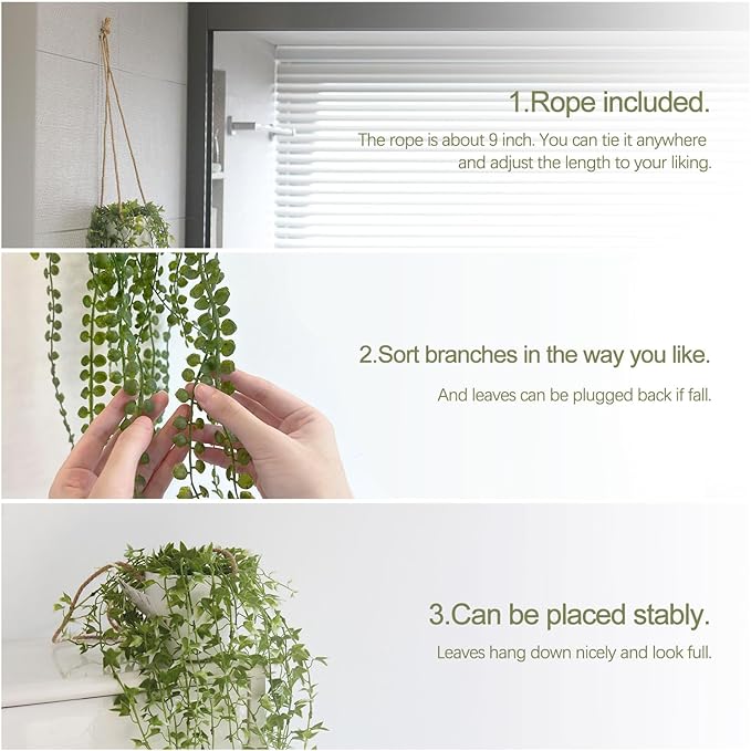 3 Packs 37" Fake Hanging Plants with White Pots for Wall Decor | Artificial Mandala Vine, Indoor/Outdoor Use, for Home Bathroom Bedroom Office Decor, Easy to Clean, Lifelike Appearance
