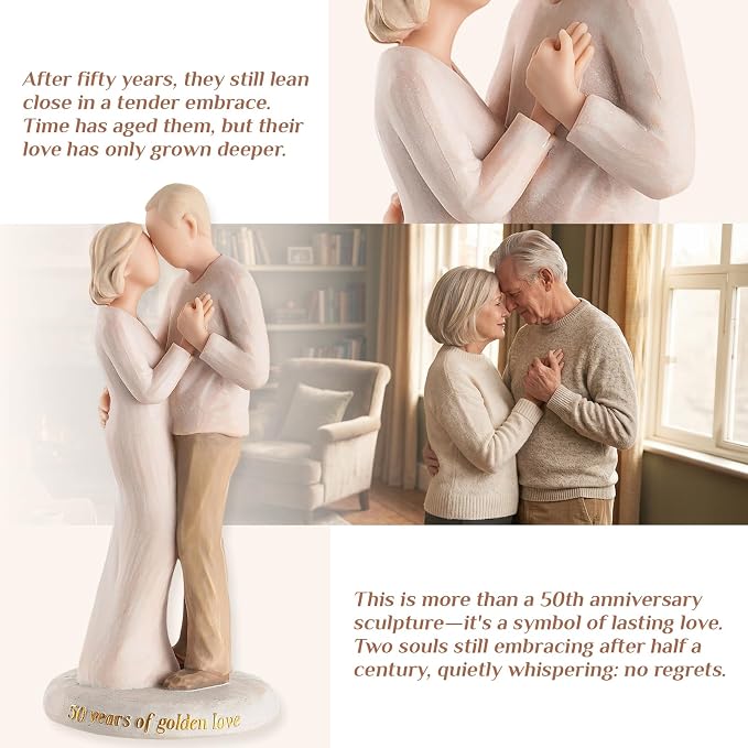 Storieme 50th Anniversary Wedding Gifts: 8.07” 50 Year Golden Anniversary Figurine Gift for Husband Wife Couple Parents - Unique Keepsake Decor to Celebrate 50 Years of Love