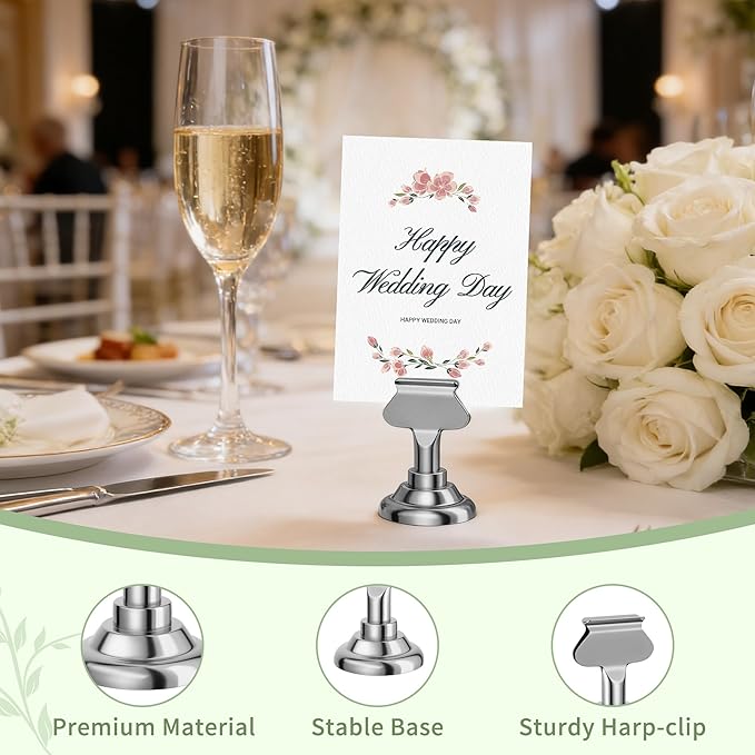 Urban Deco 24 Pieces Table Card Holder Place Card Holders 1.7 inches Gold Steel Card Holders for Photos, Food Signs, Memo Notes, Weddings, Restaurants, Birthday(Silver 24PK)