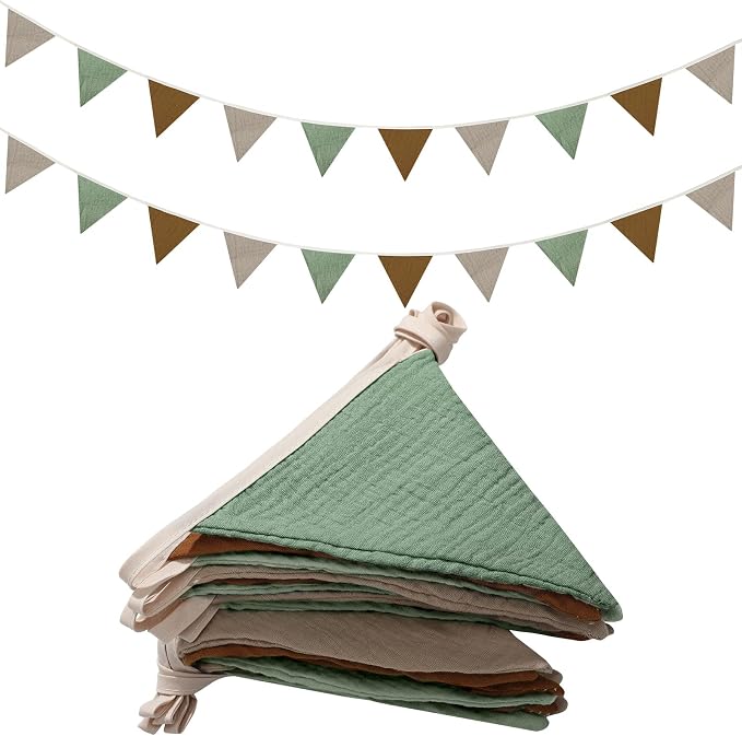 Oudain 2 Pcs Pennant Banner Flags Nursery Garland Triangle Bunting Flags Playroom Wall Decor Banner for Nursery Baby Shower Birthday Boho Wedding Party Event, Each 7.75 ft(Retro Color)