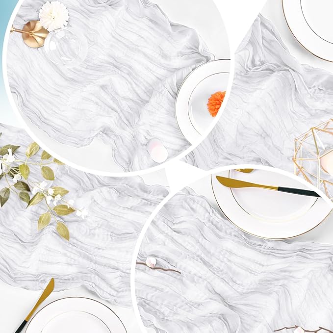 6 Pack White Cheesecloth Table Runner 20 x 120 inch Gauze Table Runners 10 FT Long,Semi Sheer Boho Cheese Cloth Fabric Table Runner Bulk for Wedding,Party,Baby Shower,Bridal Shower Decoration