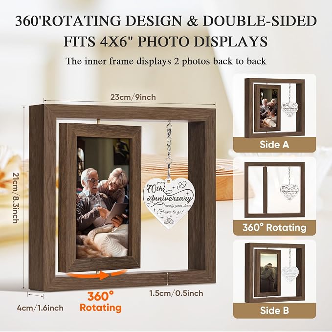 70 Year Anniversary Picture Frame Gifts, Best 70th Anniversary Wedding Gifts for Couple Parents Husband Wife Him Her Men Women, Personalized Forty Year Fortieth Anniversary Wood Gift Decorations