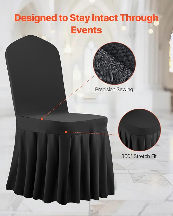 VEVOR Chair Covers, Polyester Spandex Chair Cover, Stretch Slipcovers for Wedding Party Dining Banquet Flat-Front Chair Covers (Black-d, 30PCS)