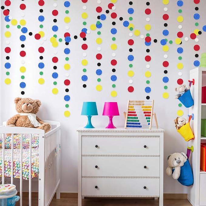Outus 10 Pieces Colorful Circle Garland Banner Hanging Paper Dot Decorations for Classroom, Birthday Party, Baby Shower, Wedding Backdrop & Photo Booth Graduation Decor (Classic Color)