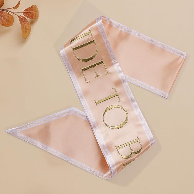 Embroidered Bride to Be Sash Double-Layer Satin Sash with Champagne Gold Trim Bridal Shower Hen Night Bachelorette Party Accessories