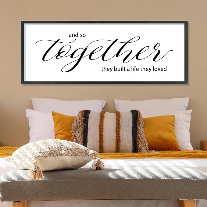 Couples Quote Sign And So Together They Built a Life They Loved Wall Art | Farmhouse, 40x15 Inch Rustic Large Black Wood Frame, Above Bed Decor for Master Bedroom, Wedding Idea, Ready to Hang