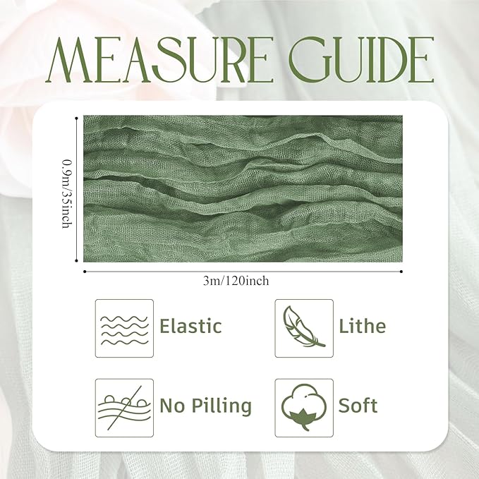 Wokceer Sage Green Cheesecloth Table Runner Spring 12Pack 10FT Gauze Easter Cheese Cloth Table Runner for Party Rustic Sheer Runners Christmas for Baby Bridal Shower Wedding
