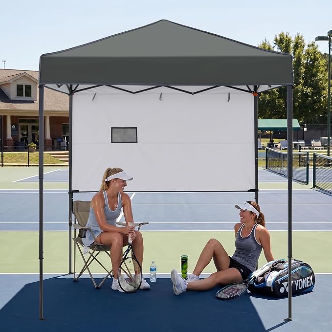 EAGLE PEAK 6x4 Instant Pop Up Canopy Tent with 1 Half Wall Panel, Straight Leg Sun Shelter, Portable Canopy with Carry Bag for Camping, Beach & Sports, Dark Gray