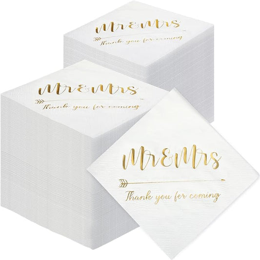 Teling 400 Pcs Wedding Napkins for Reception, 3 Ply Mr Mrs Wedding Cocktail Napkins for Engagement Bridal Shower Party Supplies Beverage Dessert Table Decorations(White)