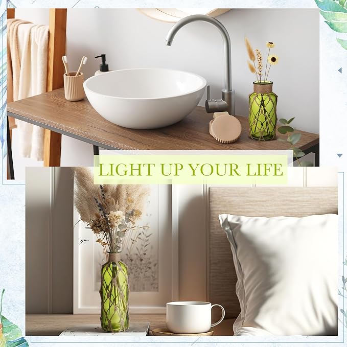 Chuangdi Set of 2 Coastal Glass Vases for Flowers TSITP Flower Vase with Boho Rope Small Sea Glass Jar Nautical Beach Bottle for Wedding Table Centerpieces Floral Arrangement Decor(Olive Green)