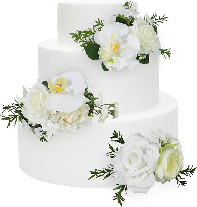 Rinlong 3Pcs Pre-made White Orchid Cake Flowers Cake Toppers Decorations Wedding Cake Decorating Flowers Decor Birthday Baby Shower Party Artificial Flower Cake Topper Flower Arrangements