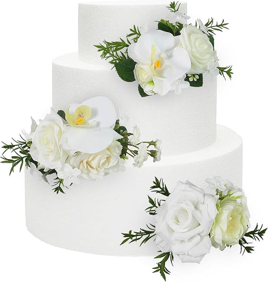Rinlong 3Pcs Pre-made White Orchid Cake Flowers Cake Toppers Decorations Wedding Cake Decorating Flowers Decor Birthday Baby Shower Party Artificial Flower Cake Topper Flower Arrangements