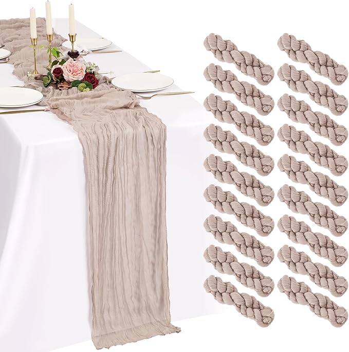 18 Pack Cheesecloth Table Runner 10FT Rosy Brown Table Runner Boho Gauze Cheese Cloth Table Runners Long Rustic Sheer Table Decorations for Wedding Party Baby Bridal Shower Birthday Holiday Home