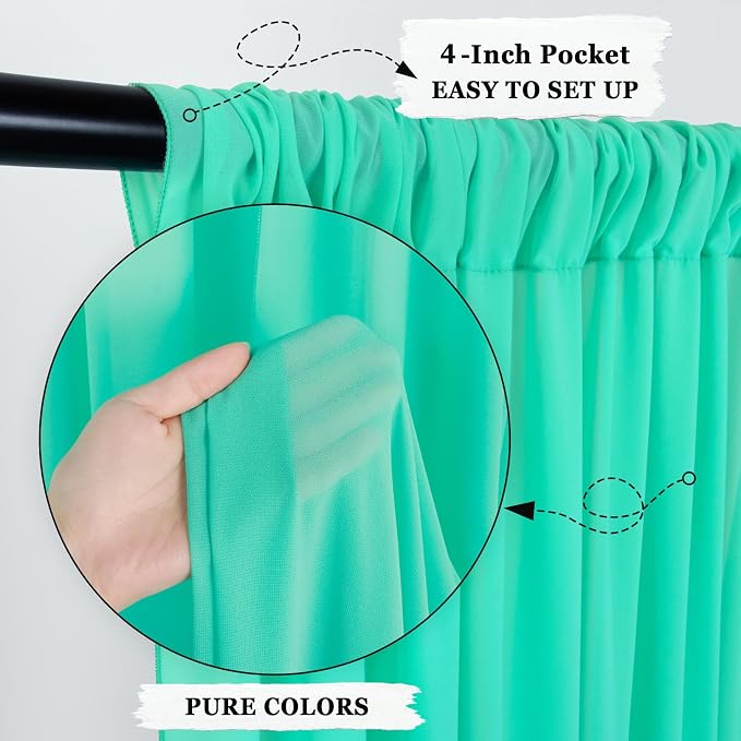 DUOBAO 5FTx20FT Mint Chiffon Ceiling Drapes | Elegant Wedding Backdrop | 6 Panels Sheer Curtains for Banquets, Graduations, and Proms