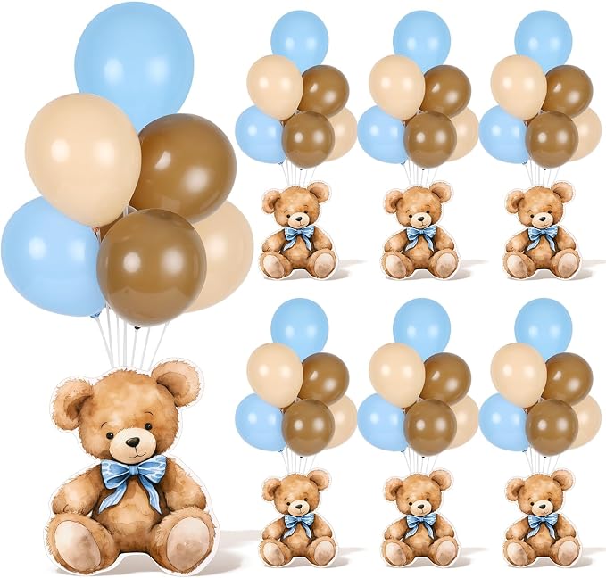 4 Sets Balloon Stand Kit for Table Bear Baby Shower Tables Centerpieces with Balloon Boy Baby Shower Decorations for Bear Theme Gender Reveal Birthday Party Table Decorations Supplies