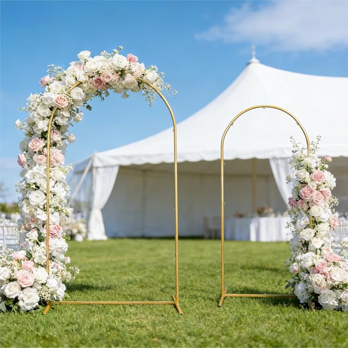 Metal Arch Backdrop Stand Set of 2 (7.2FT and 6FT), Gold Wedding Stand for Wedding, Baby Shower, Birthday Party, Graduation, Indoor, Outdoor, Balloons Flowers, Stable Base, Easy to Assemble