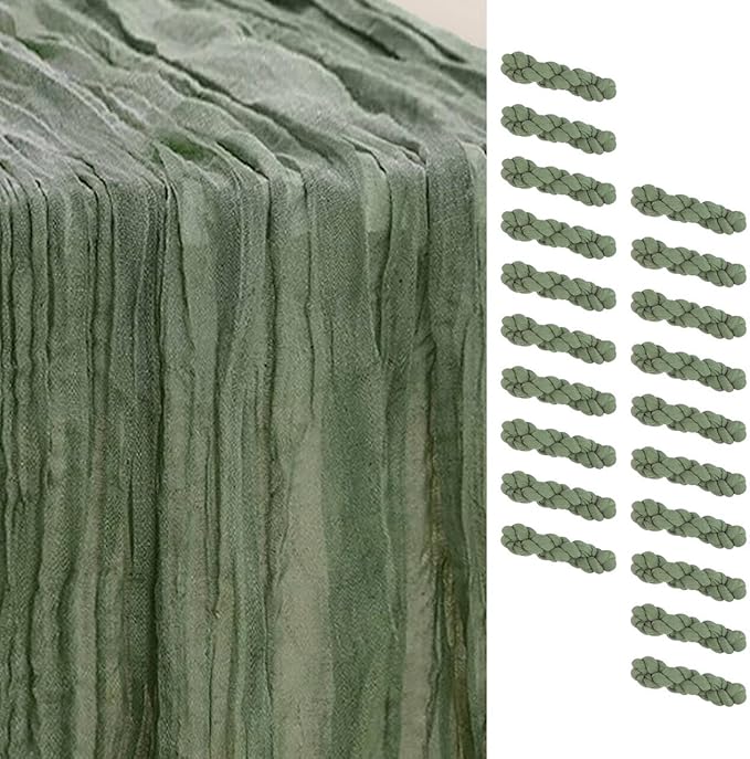 20 Pack Sage Green Cheesecloth Table Runner 35x120 Inch 10Ft Rustic Gauze Cheese Cloth Table Runner Sheer Cheesecloth Table Runners for Wedding Party Bridal Shower Decoration