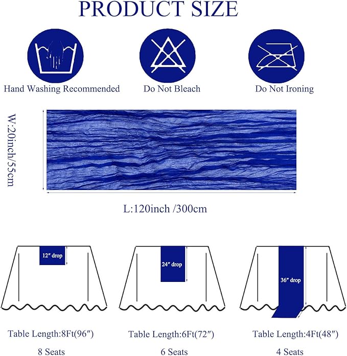 12Pack Royal Blue Table Runner 10Ft Cheesecloth Table Runner Boho Gauze Table Runners Long Cheese Cloth Table Runners for Wedding Party Bridal Shower Thanksgiving Christmas