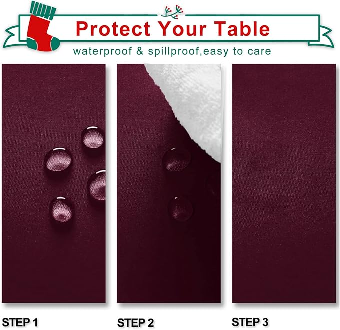 Hiasan Burgundy Rectangle Tablecloth - Waterproof and Spillproof Washable Fabric Table Cloth for Dining Room Kitchen Party and Outdoor, 30 x 60 Inch
