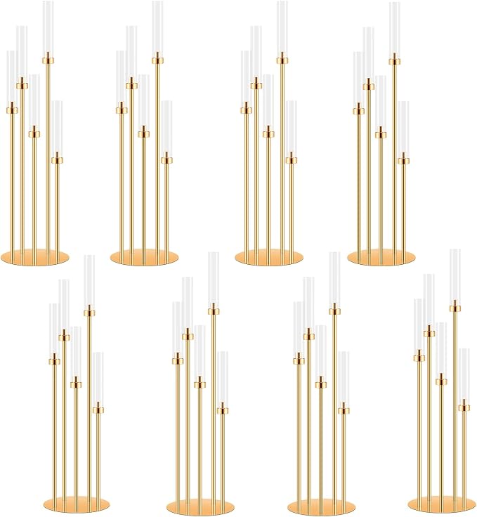 8 Sets Candelabra Centerpieces for Tables,42'' Tall 5 Arms Candlesticks Holder with Lampshade,Wedding Centerpieces,Gold Candle Holders for Wedding,Home Decoration Housewarming Gift,Fit LED Candles