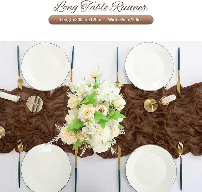 20 Pack Brown Cheesecloth Table Runner 120 Inch 10FT Rustic Boho Gauze Cheese Cloth Table Runner for Wedding Party Baby Shower Thanksgiving Christmas Decoration
