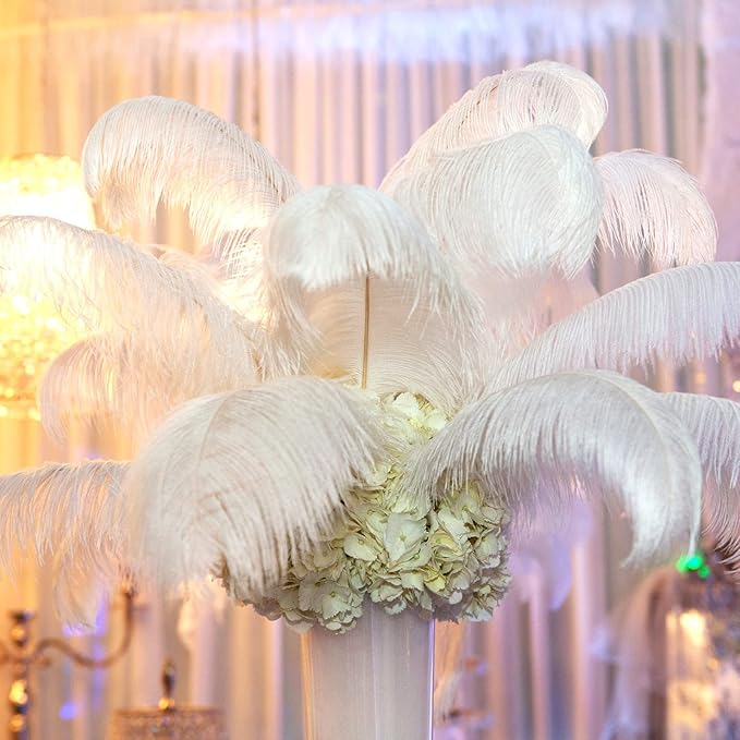 Retrowavy 50 Pcs 14-16 Inches Large Natural Ostrich Feathers Bulk for Centerpieces for Wedding Party Centerpieces Home Decoration Flower Arrangement (White)