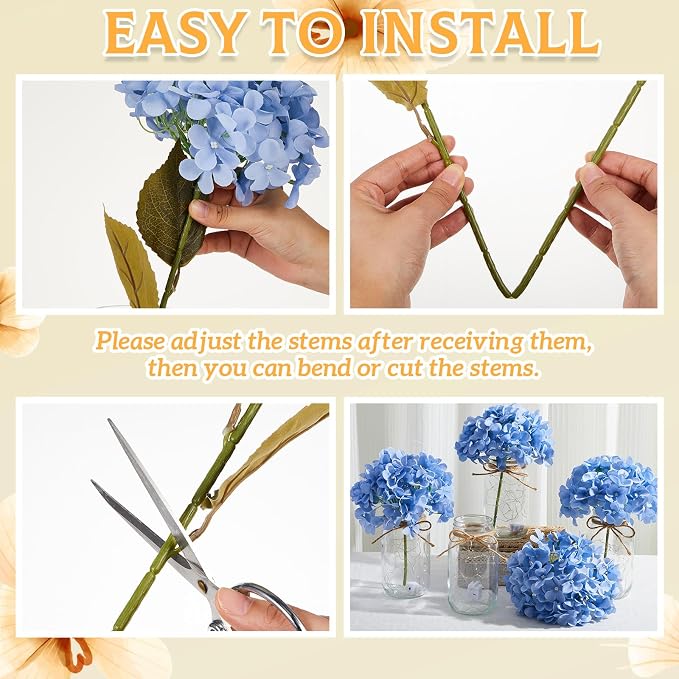 4 Sets Mason Jar Centerpiece with LED Lights and Blue Hydrangea Fake Flowers Vase for Wedding Bridal Shower Party Coffee Table Decor
