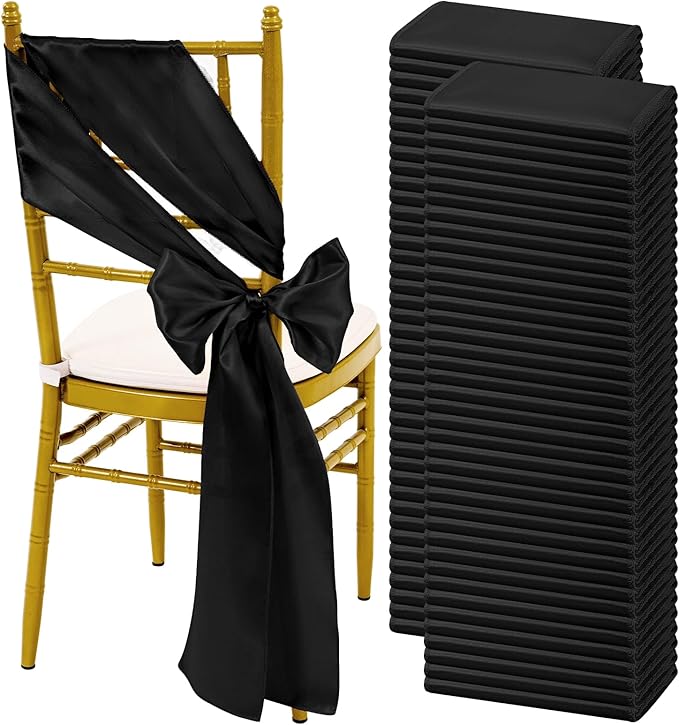 120 PCS Black Chair Sashes, Ties Bows Designed Sashes for Washable Reusable Chair Covers Supplies for Wedding Reception Events Banquets Party Hotel Event Aisle Decorations (7 x 108 inch)