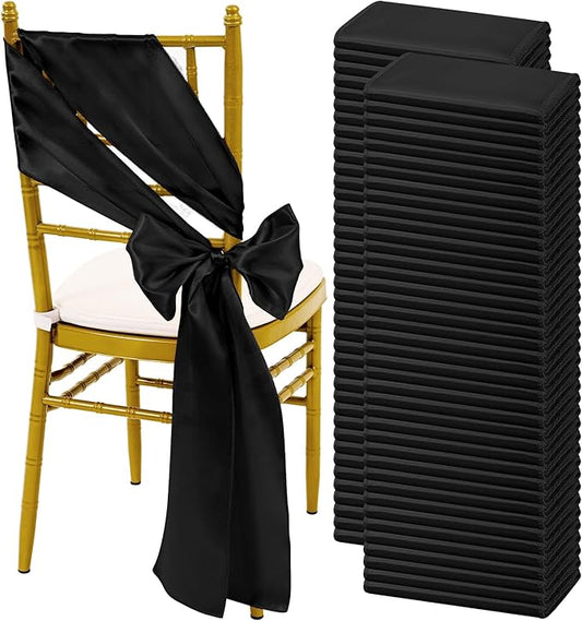 120 PCS Black Chair Sashes, Ties Bows Designed Sashes for Washable Reusable Chair Covers Supplies for Wedding Reception Events Banquets Party Hotel Event Aisle Decorations (7 x 108 inch)