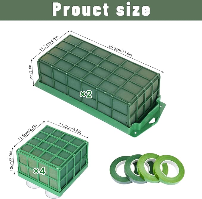6 Pcs Floral Foam Cage Flower Holder with Floral Foam Blocks Square and Rectangle Suitable for Flower Wedding Garden Decoration and Artificial Flowers