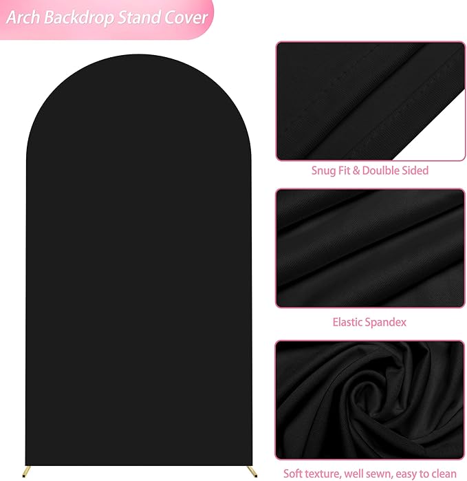Wokceer 7.2FT Wedding Arch Backdrop Cover Spandex Fitted Black Arch Covers Round Top Chiara Arches Backdrop Cover for Wedding Birthday Party Ceremony Banquet Decoration