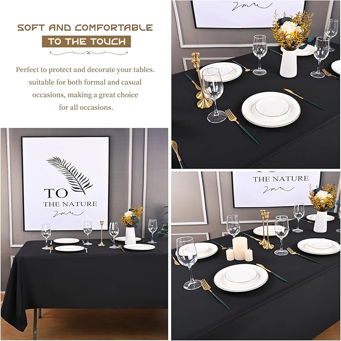 4 Pack Black Tablecloth - 60 x 102 Inch Rectangle, Wrinkle Resistant Washable Polyester Table Cover for Wedding, Dining Table, Buffet Parties and Camping