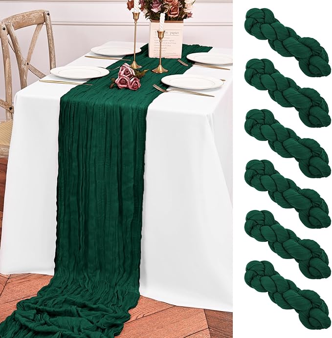 6 Pack Emerald Green Table Runner 10FT Long Cheesecloth Table Runner Cheese Cloth Gauze for Wedding Party Birthday Decoration-Emerald Green