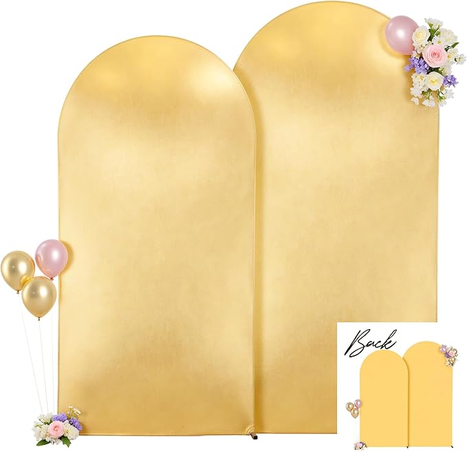 7.2FT 6FT Arch Backdrop Cover for Party, Set of 2 Stretchy Spandex Fitted Arch Stand Cover for Baby Shower, Birthday Wedding Decor, Chiara Backdrop Cover with Double-Sided Design(Gold, Yellow)