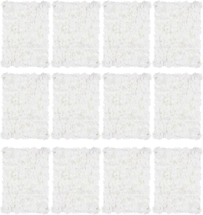 BLOSMON Hydrangea Flower Wall Panel - 6 Pcs White 24 x 16 Inch Backdrop | Floral Wall for Wedding Party Baby Bridal Shower Decor - Hanging Fake Silk Flower Backdrop Decoration