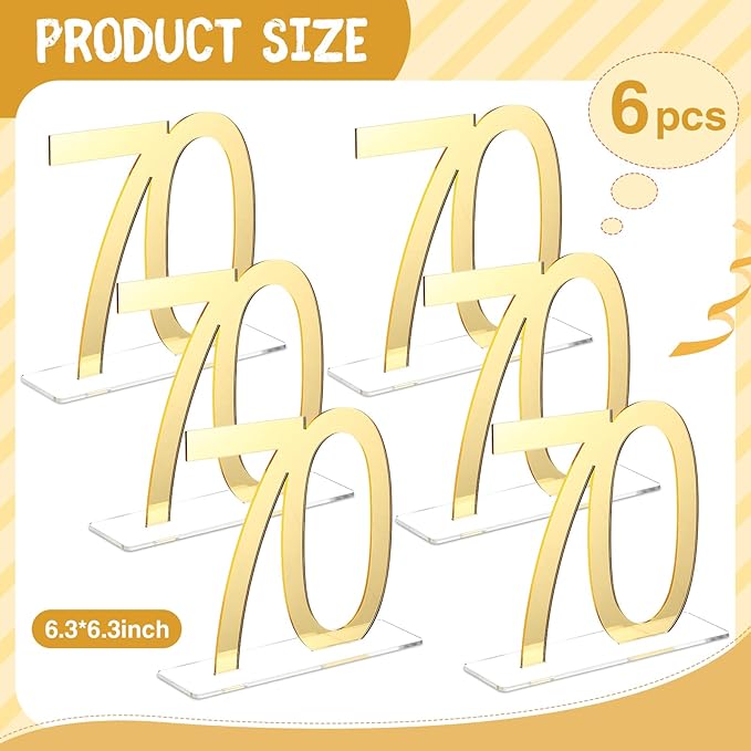 Threehoney Mirror Gold 70th Birthday Decorations for Men and Women Acrylic Anniversary Decorations Table Numbers Centerpieces for Birthday Party