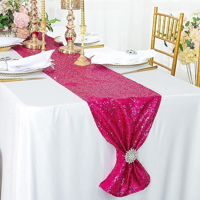 JYFLZQ Hot Pink Sequin Table Runner 12" x 72" Pack of 2 Sparkly Fuchsia Metallic Table Runner Glitter Sequin Runner for Table Birthday Party Event Decorations