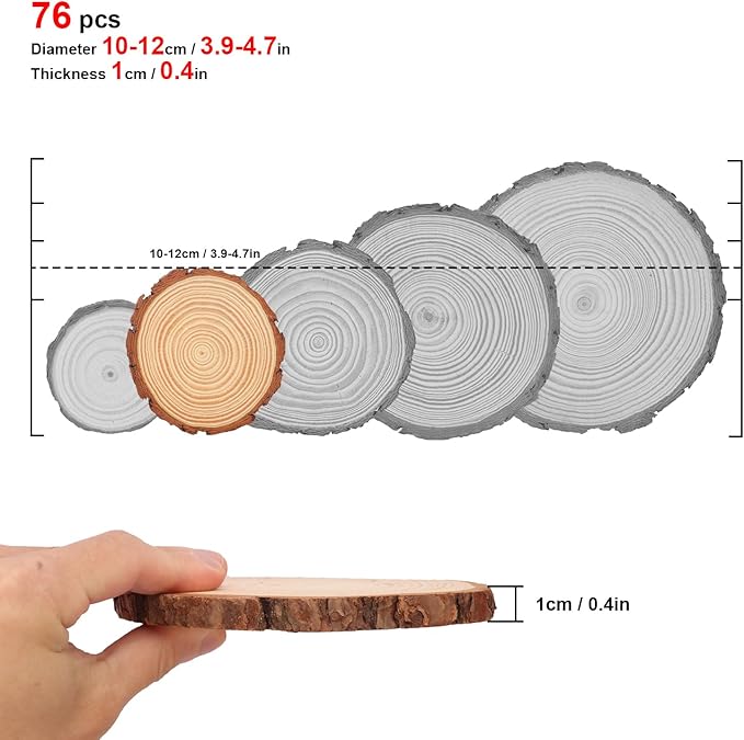 76 PCS Unfinished Wood Slices for Centerpieces, 4-4.7 Inch Natural Wood Slices with Tree Bark Pine and Wood Rounds Discs for DIY Crafts, Centerpieces, Art & Decor