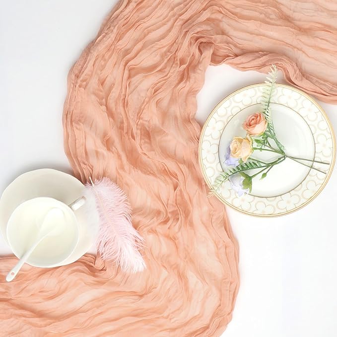 8 Pack Blush Pink Cheesecloth Table Runner 10ft Boho Gauze Fabric 120 Inch Cheese Cloth Table Runner Rustic Sheer for Holiday Baby Shower Party Décor Home Wedding Decoration